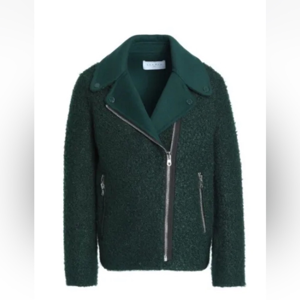 Sandro Paris Wool Moto Green Jacket Coat - Picture 1 of 16